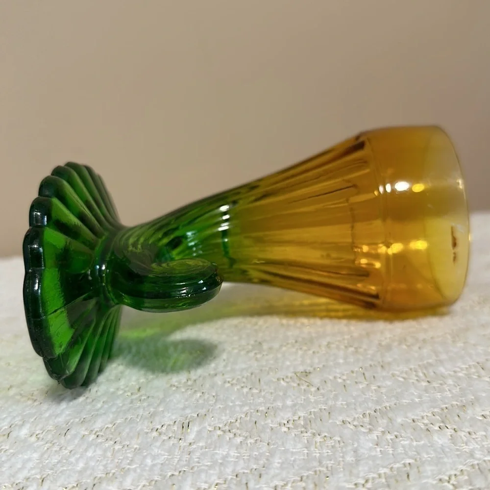 Vintage Cornucopia Vase Amber and Green Glass Horn Of Plenty Vase